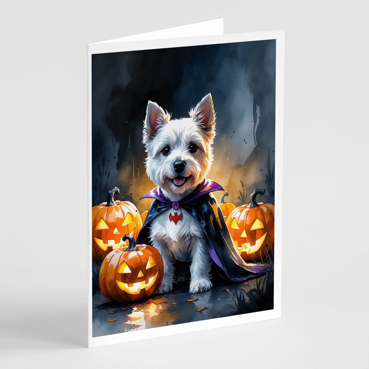 Edge Collections - 5" x 7" - Multicolor - Westie Spaniel Puppy Halloween Greeting Cards - 8 Pieces